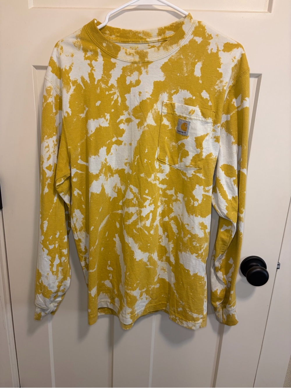 Carhartt Men’s Yellow and White Tie-Dye Long Sleeve Pocket Shirt